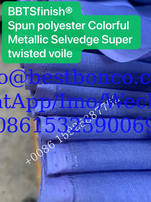 BBTS super SUDAN high Twisted METALLIC spun polyester voile fabric for muslim usage white bluishwhite dyeing printing
